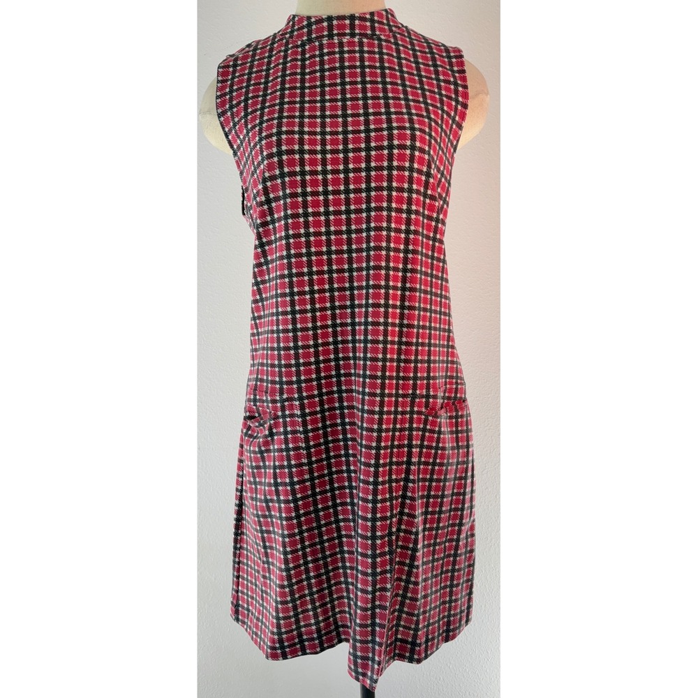 Sanctuary Red Check Plaid Shift Dress Mock Neck Pockets Preppy Twee Large